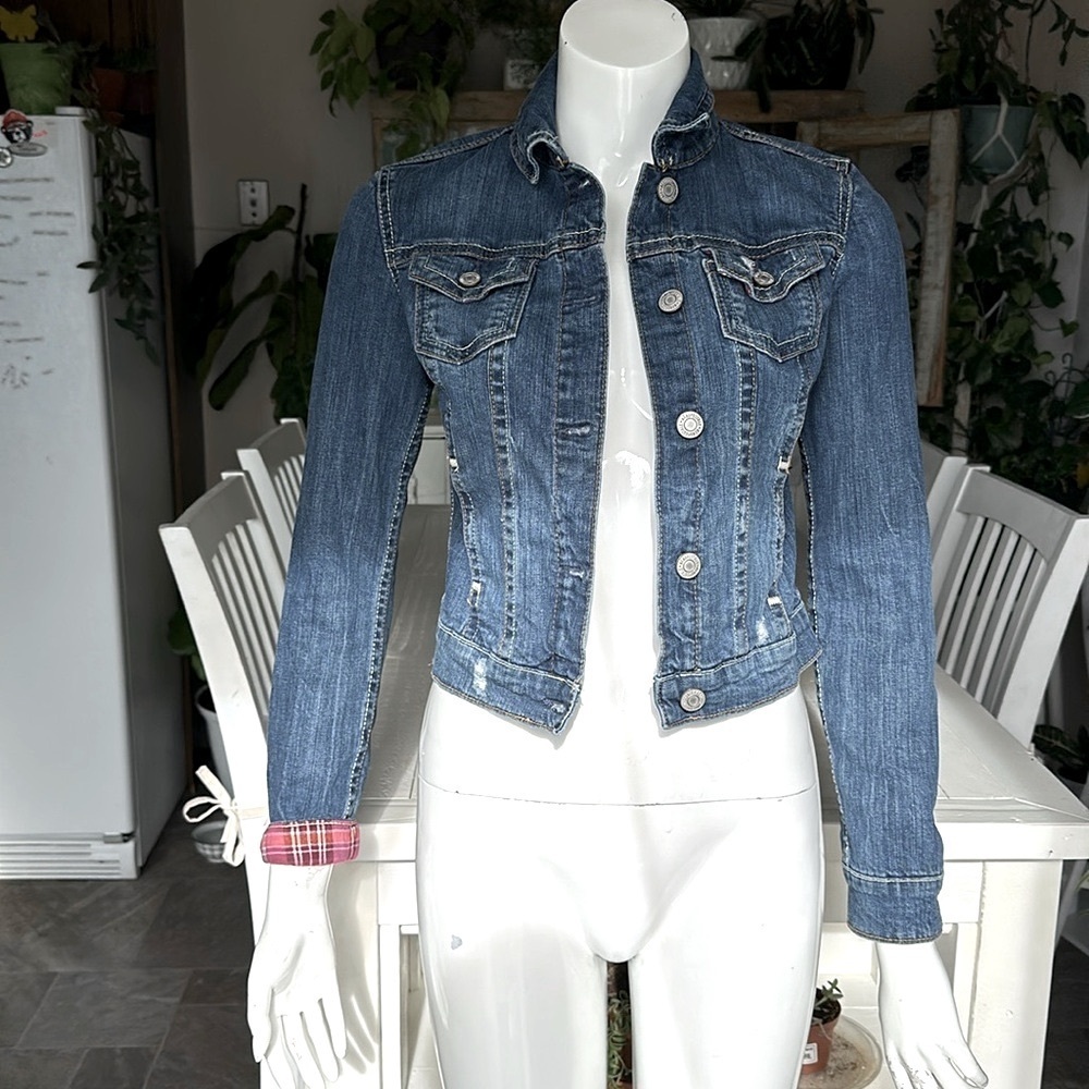 Vintage Aeropostale 87 size small plaid, denim jean jacket